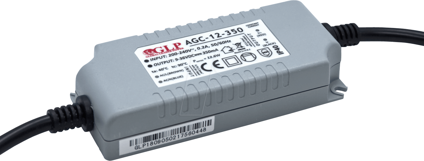 AGC-12-350 - LED-Netzteil, 12,6 W, 350 mA, 9-36 V DC, IP40