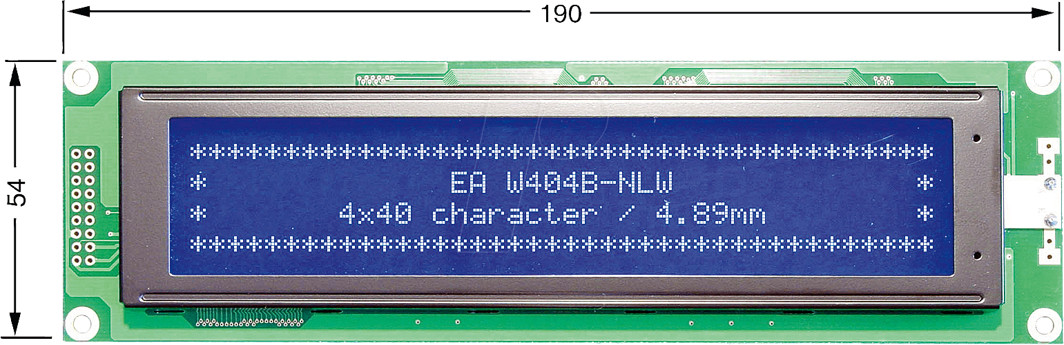 LCD 404B BL - LCD-Modul, 4x40, H:4,9mm, bl/ws, m.Bel.