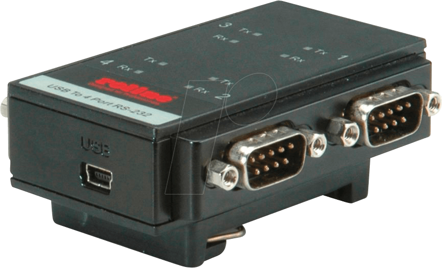 ROLINE 12021003 - USB Konverter, Micro B Buchse auf 4x RS232, DIN-Rail