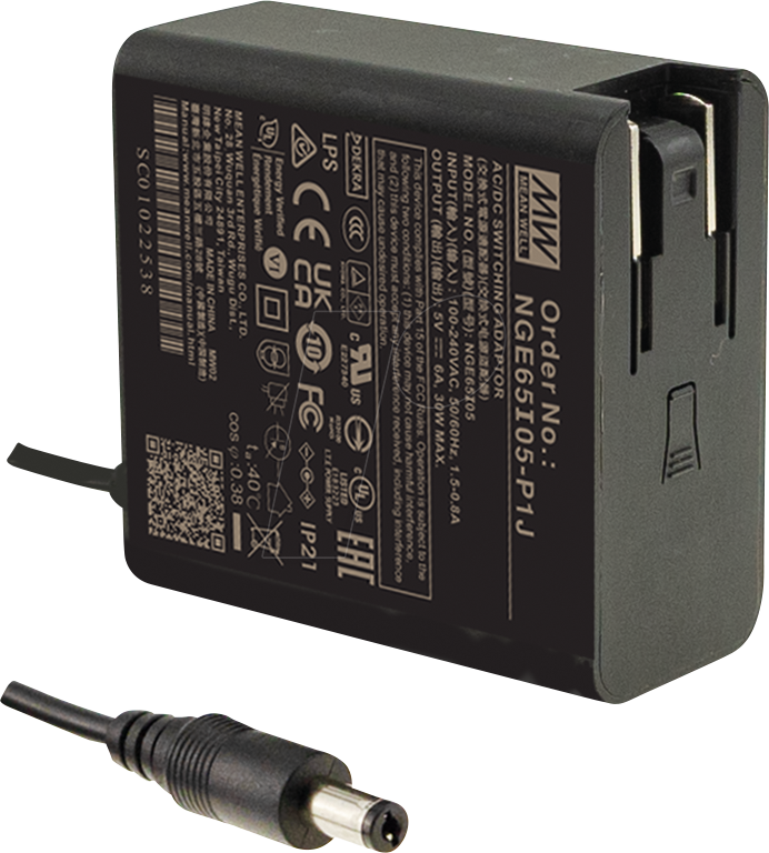 Thumbnail - MW NGE65I24-P1J - Steckernetzteil, 65 W, 24 V, 2,71 A, für Wechseladapter, medical