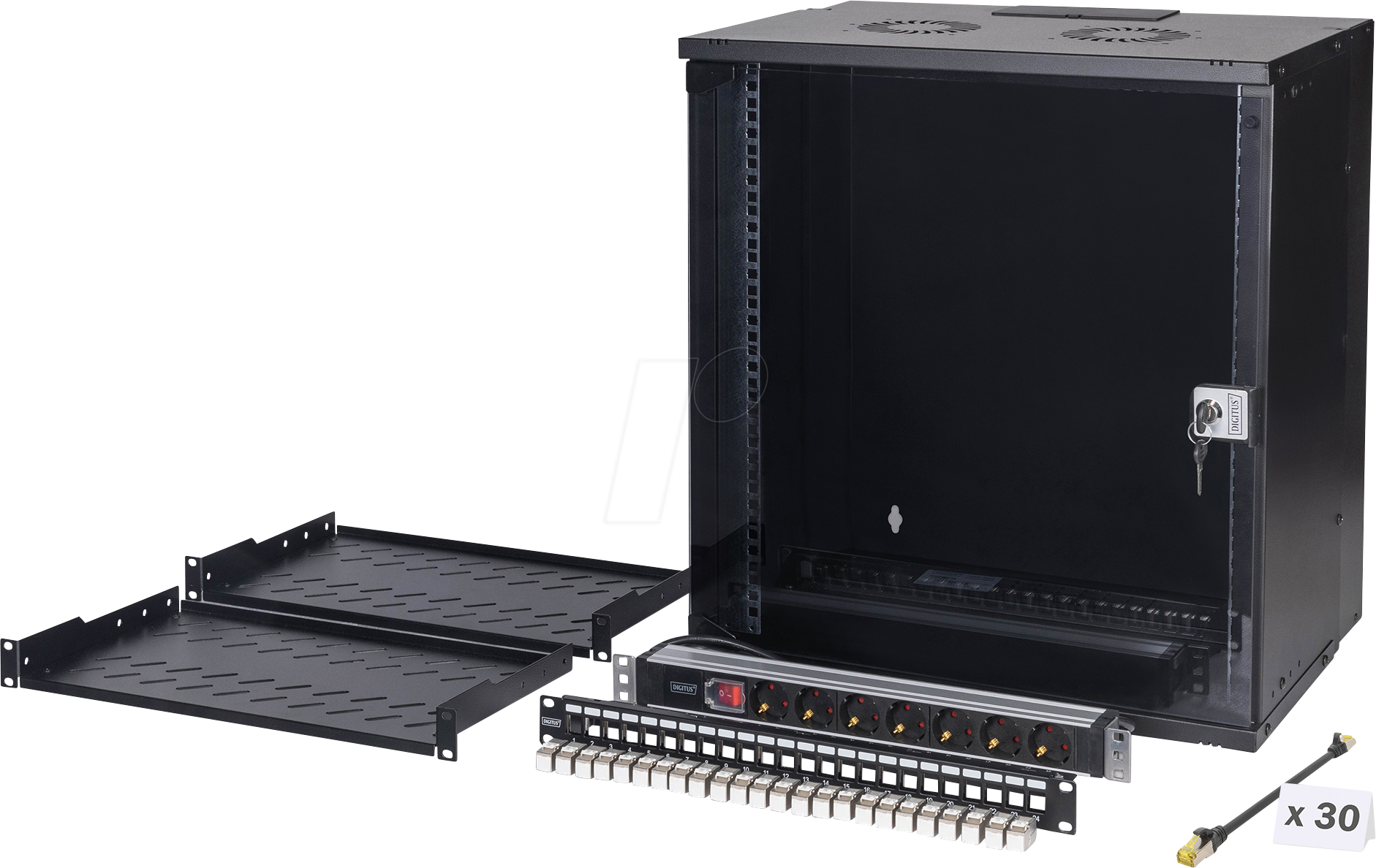 DIGI DN-49207SET - 19'' Wandgehäuse, 12HE, 400 mm Tiefe, schwarz, Set