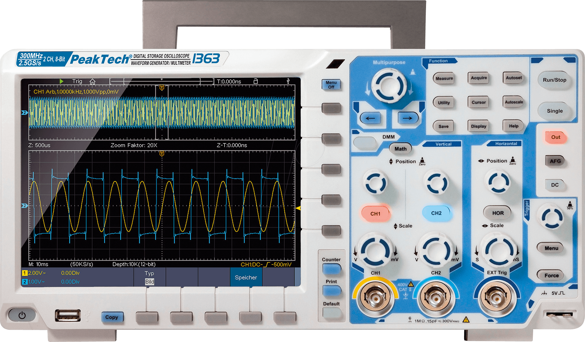 PEAKTECH 1363 - Digital-Speicher-Oszilloskop, 300 MHz, 2 Kanäle, All-In-One