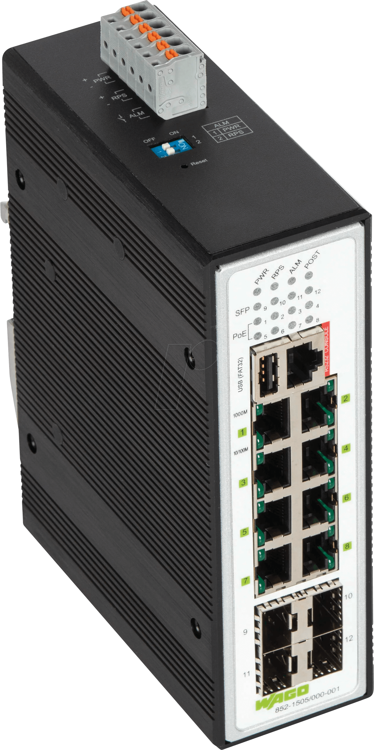 WAGO 852-1505 - Switch, 12-Port, Gigabit Ethernet, PoE+, SFP