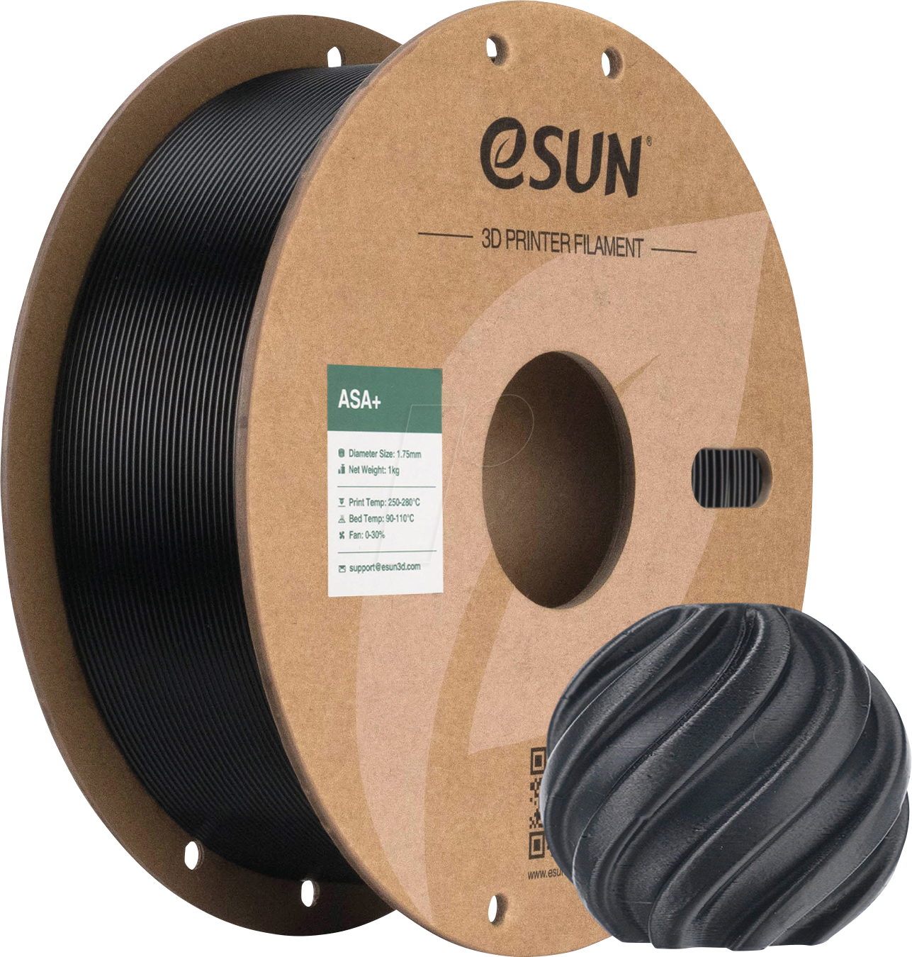 ESUN 72210820 - Filament, ASA+, 1,75 mm, schwarz, 1 kg