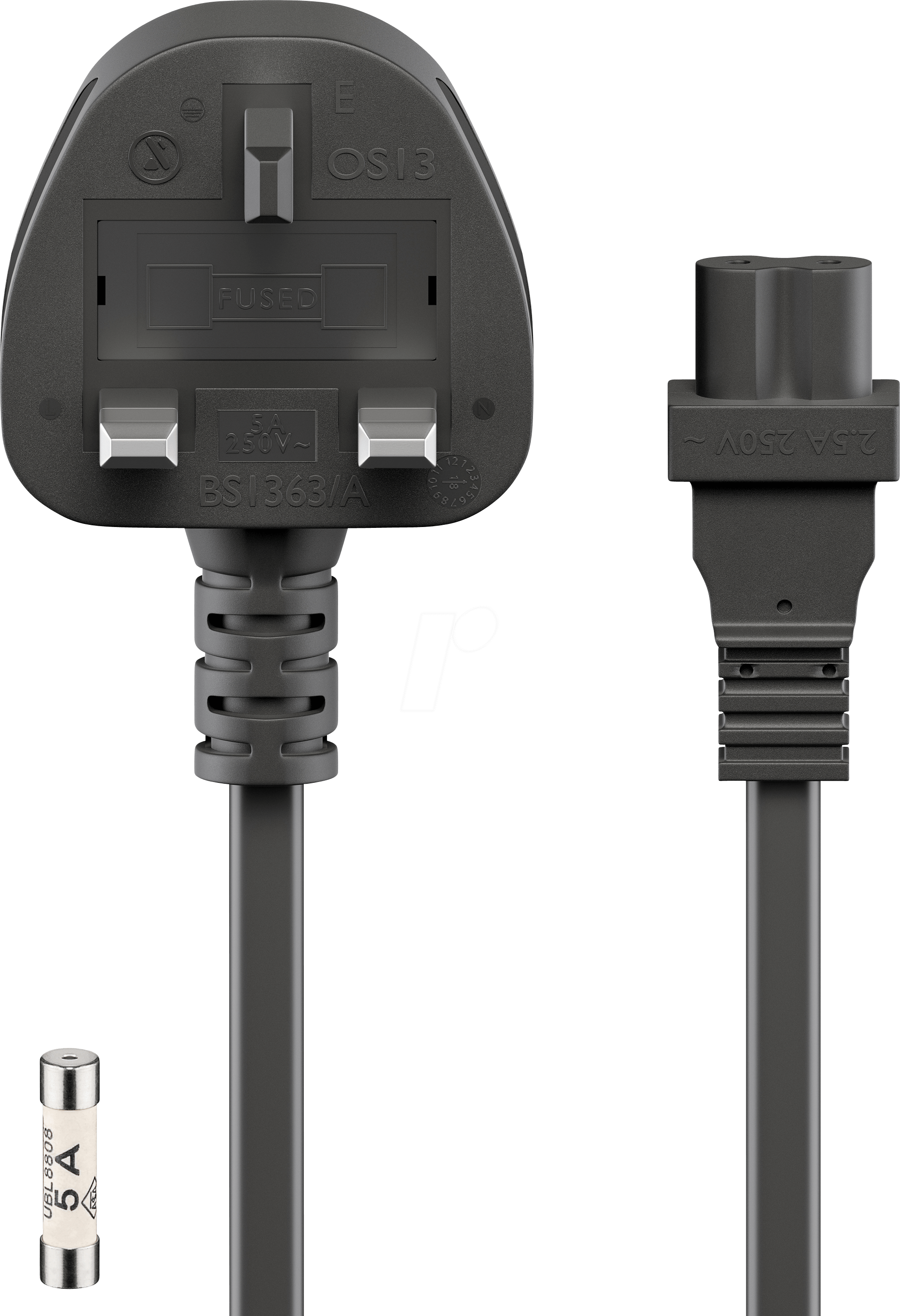 GB 45785 - Netzkabel, UK Stecker, 1,5 m, schw, C7