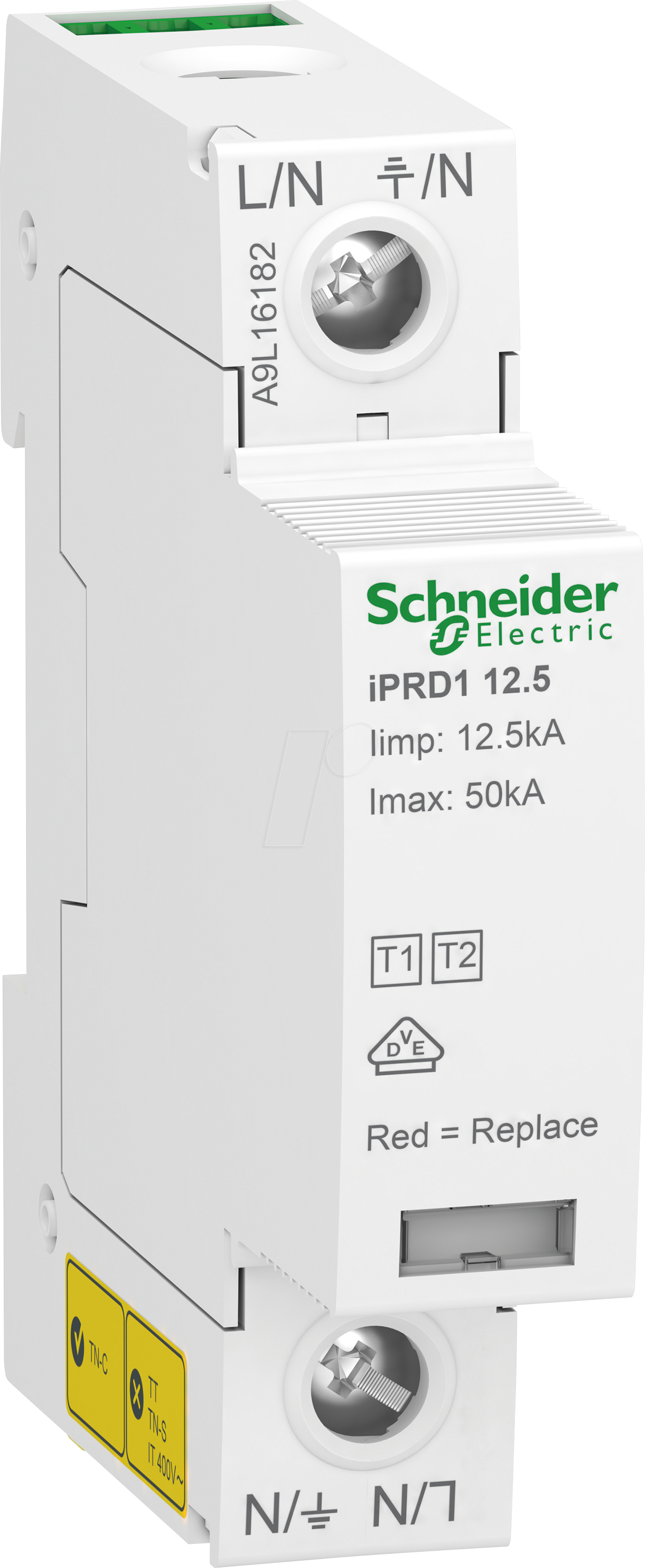 Thumbnail - A9L16182 - Kombiableiter Typ 1+2, Acti9 iPRD1 12.5r, 1P, 230V AC, Imax 50kA