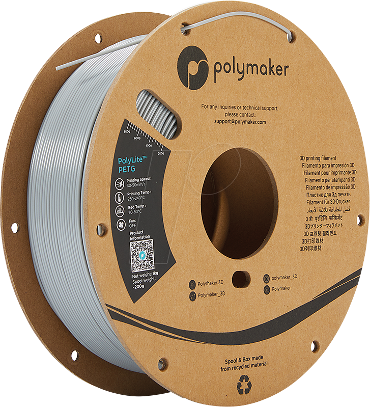 Thumbnail - POLYMAKER B01003 - Filament, PolyLite PETG 1,75 mm, 1 kg, grau