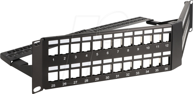 DELOCK 66977 - 19'' Keystone Patchpanel, 48 Port, 2 HE, gewinkelt, schwarz