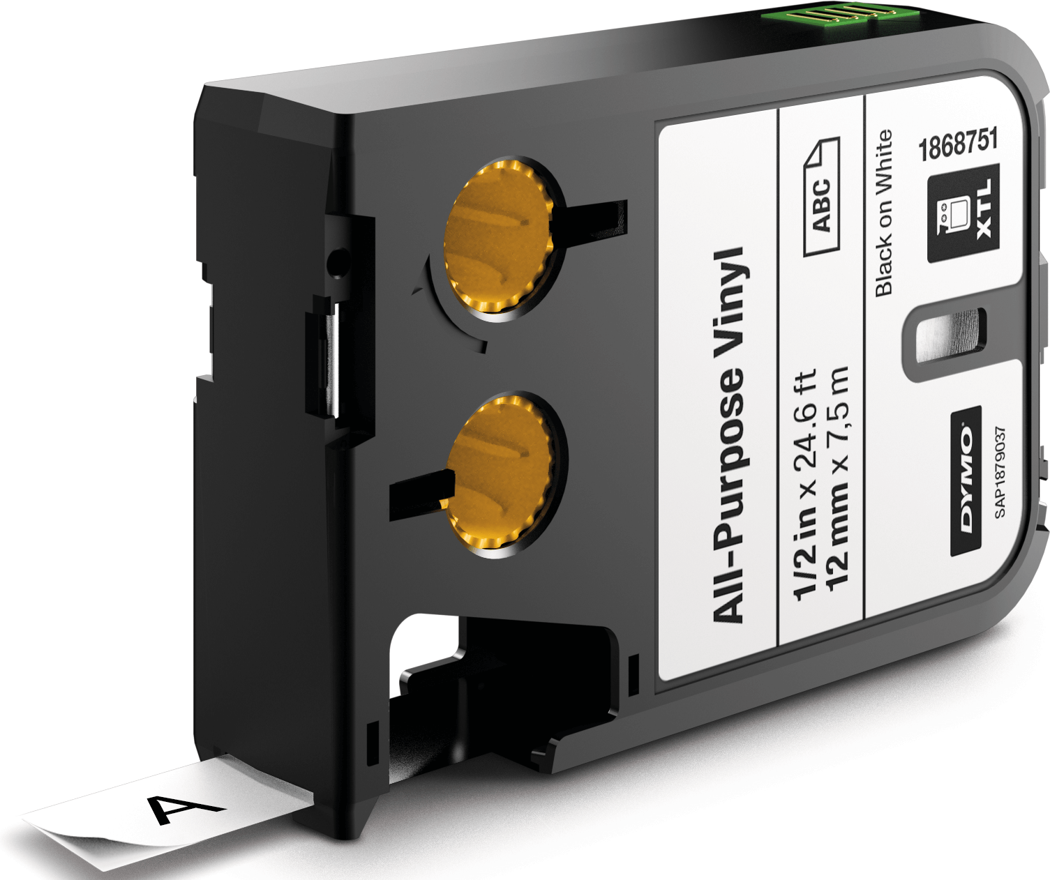 DYMO XTL 1868751 - XTL Schriftband, Vinyl, 12 mm, schwarz/weiß