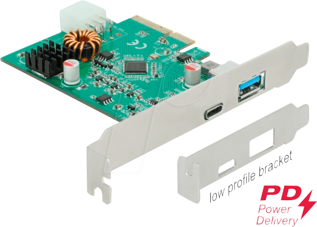 DELOCK 89001 - PCIe x4 > 1 x extern USB 3.1 Type-C (PD), 1 x extern Typ A