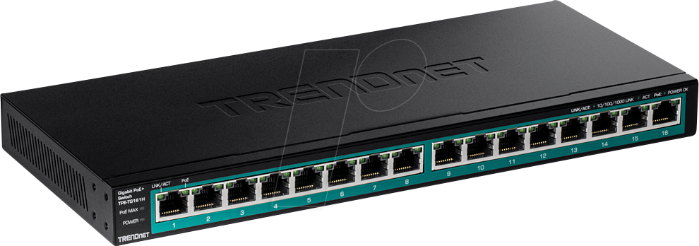 TRN TPE-TG161H - Switch, 16-Port, Gigabit Ethernet, PoE+