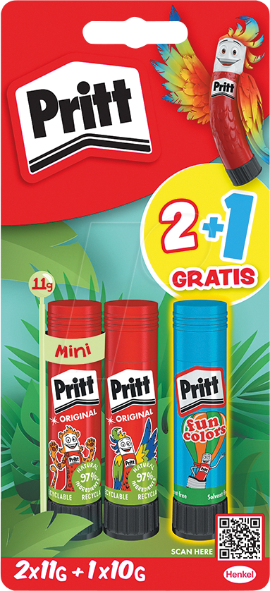 PRITT 9HPBS3B - Klebestift, das Original, 2x 11g, 1x 10g blau