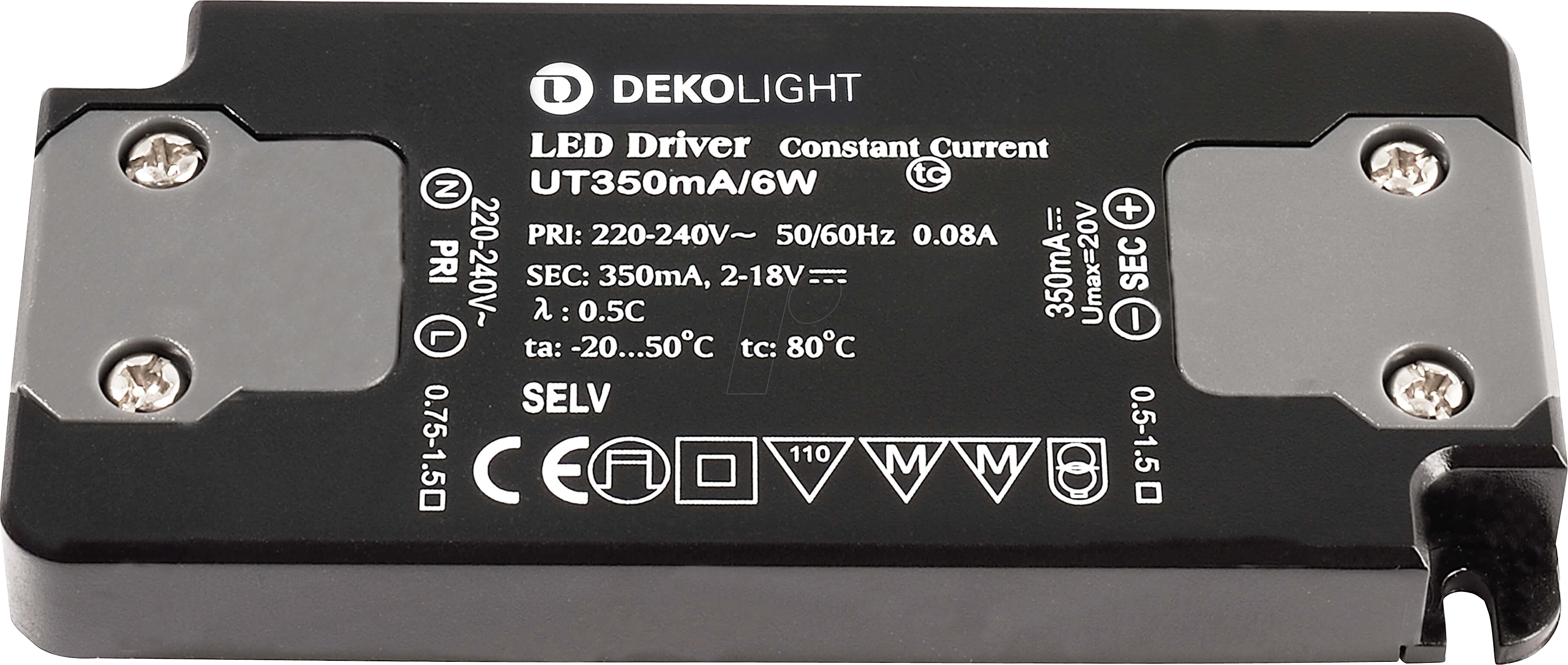 DEKO 872628 - Netzgerät (CC, DC), FLAT, CC, UT350mA/6W, 0,7-6,0 W, 220-240 V/A