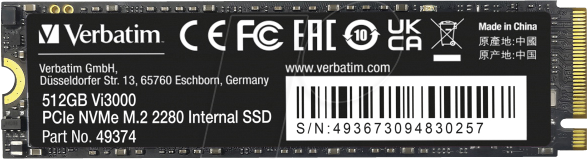 VERBATIM 49374 - Verbatim Vi3000 PCIe NVMe M.2 SSD 512 GB