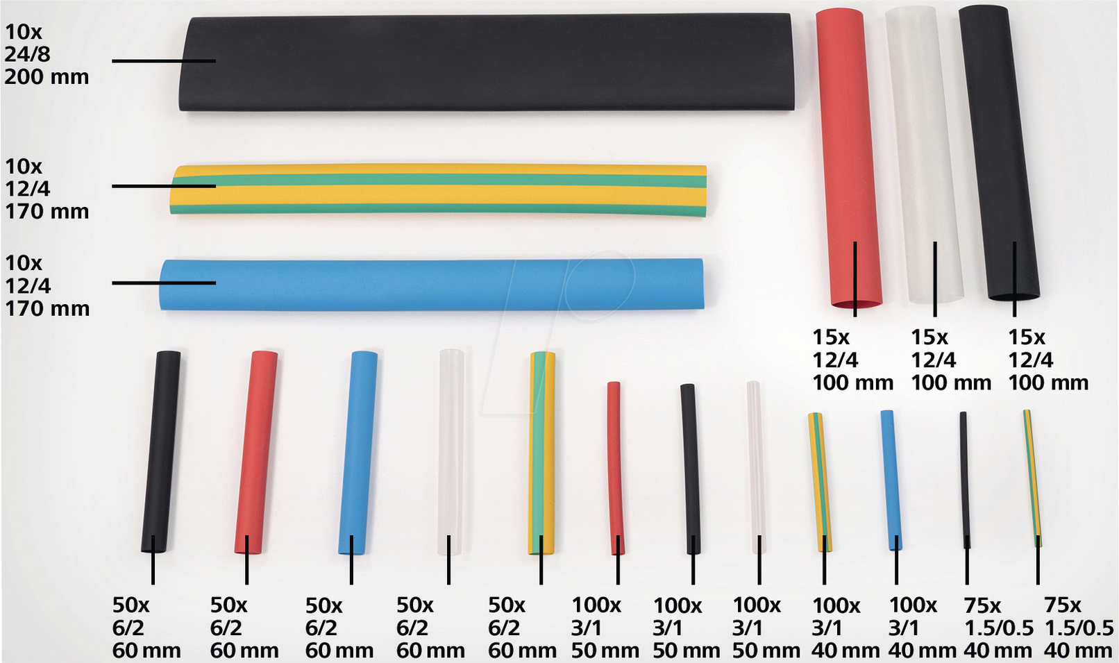 HT 380-03002 - Schrumpfschlauch-Sortiment, 3:1, bunt