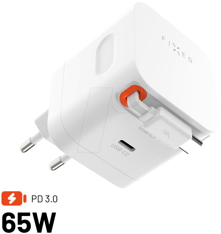 FIXCG65R-2C-WH - USB-Ladegerät, 65 W, 5-20 V, 3,25 A, 1x USB-C PD, Kabel, weiß