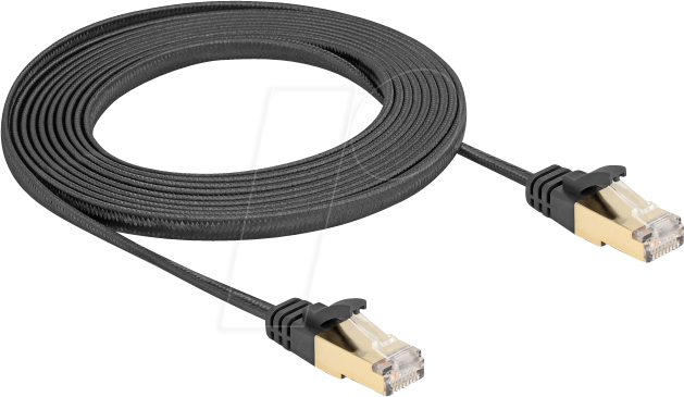 DELOCK 80327 - RJ45 Flachkabel, Cat.6a, S/FTP, Geflechtmantel, 3 m, schwarz