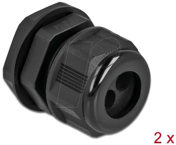 DELOCK 60369 - Kabelverschraubung PG16 für 2x Rundkabel, sw, 2 Stk