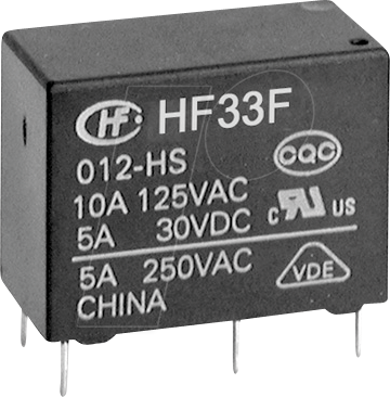 HF33F-024-ZS3F - Zwischenleistung-Relais subminiatur, 24 V DC, 10 A, 1 Wechsler
