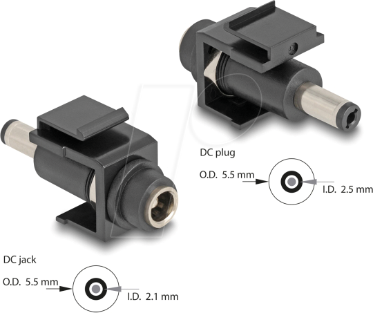 Thumbnail - DELOCK 84163 - Keystone DC 5,5 x 2,1 mm Buchse > 5,5 x 2,5 mm Stecker schwarz