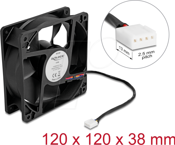 DELOCK 67298 - Axiallüfter 12 V DC, 120 x 120 x 38 mm schwarz