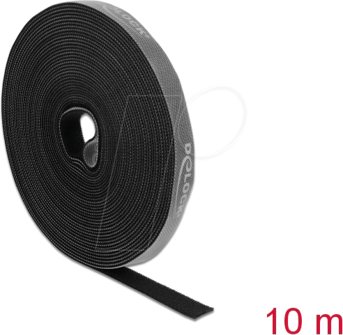 DELOCK 18385 - Klettband auf Rolle, 10 m x 15 mm, schwarz