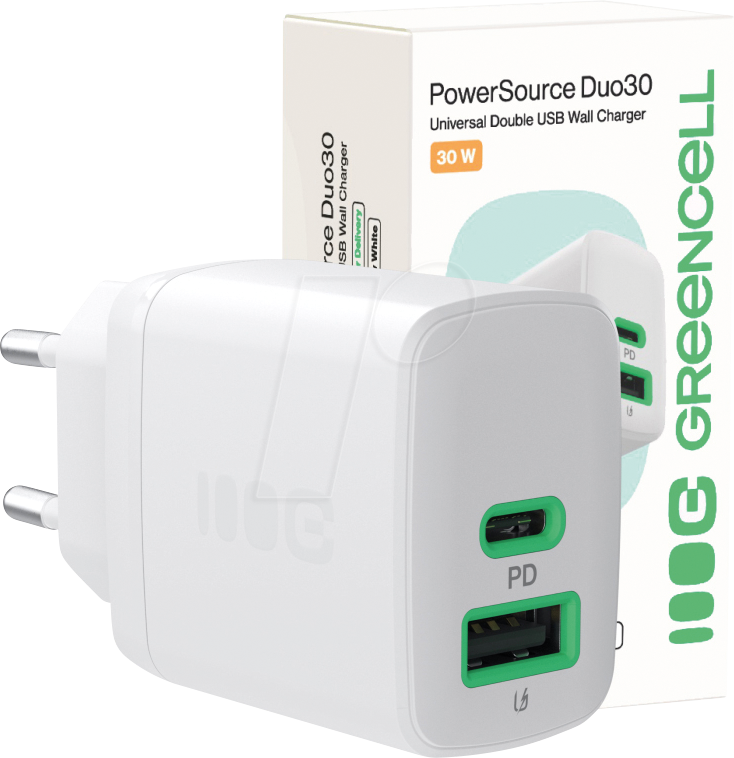GC CHARB-30AC-W - USB-Ladegerät, 30 W, 1x USB-C, 1x USB-A, weiß