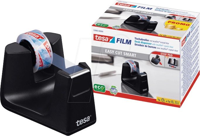 TESA 53903 - Tischabroller Easy Cut® Smart, bis 33 m x 19 mm, schwarz