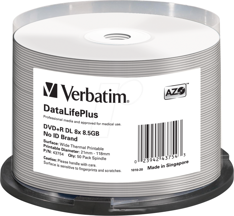 VERBATIM 43754 - DVD+R 8,5 GB, Thermisch bedruckbar, 50er Spindel