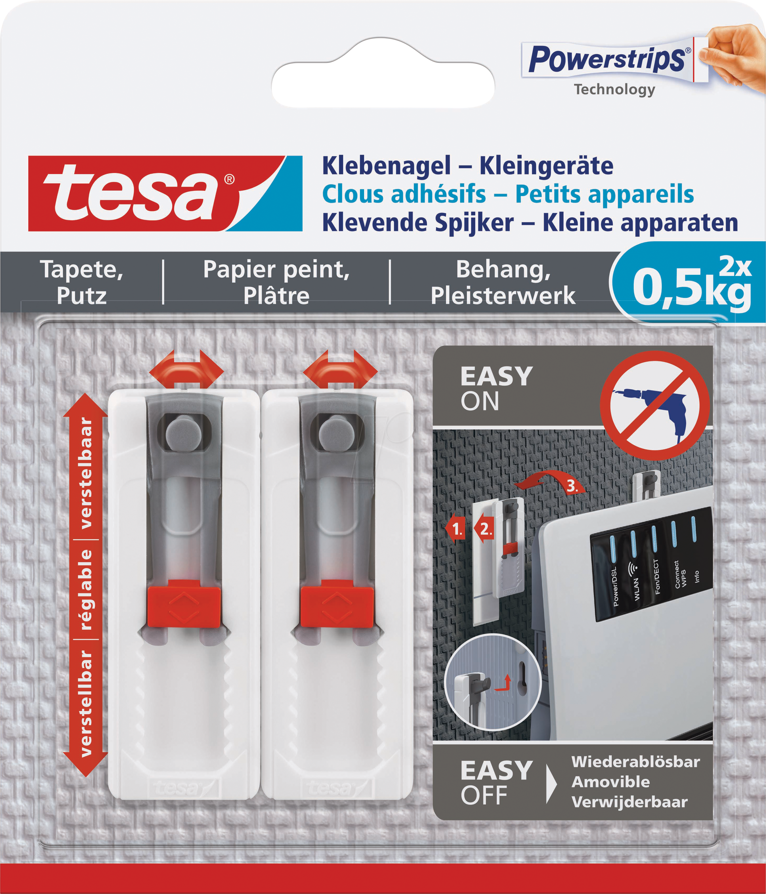 Thumbnail - TESA 77782 - tesa Verstellbarer Klebenagel 0,5 kg, 2er Pack