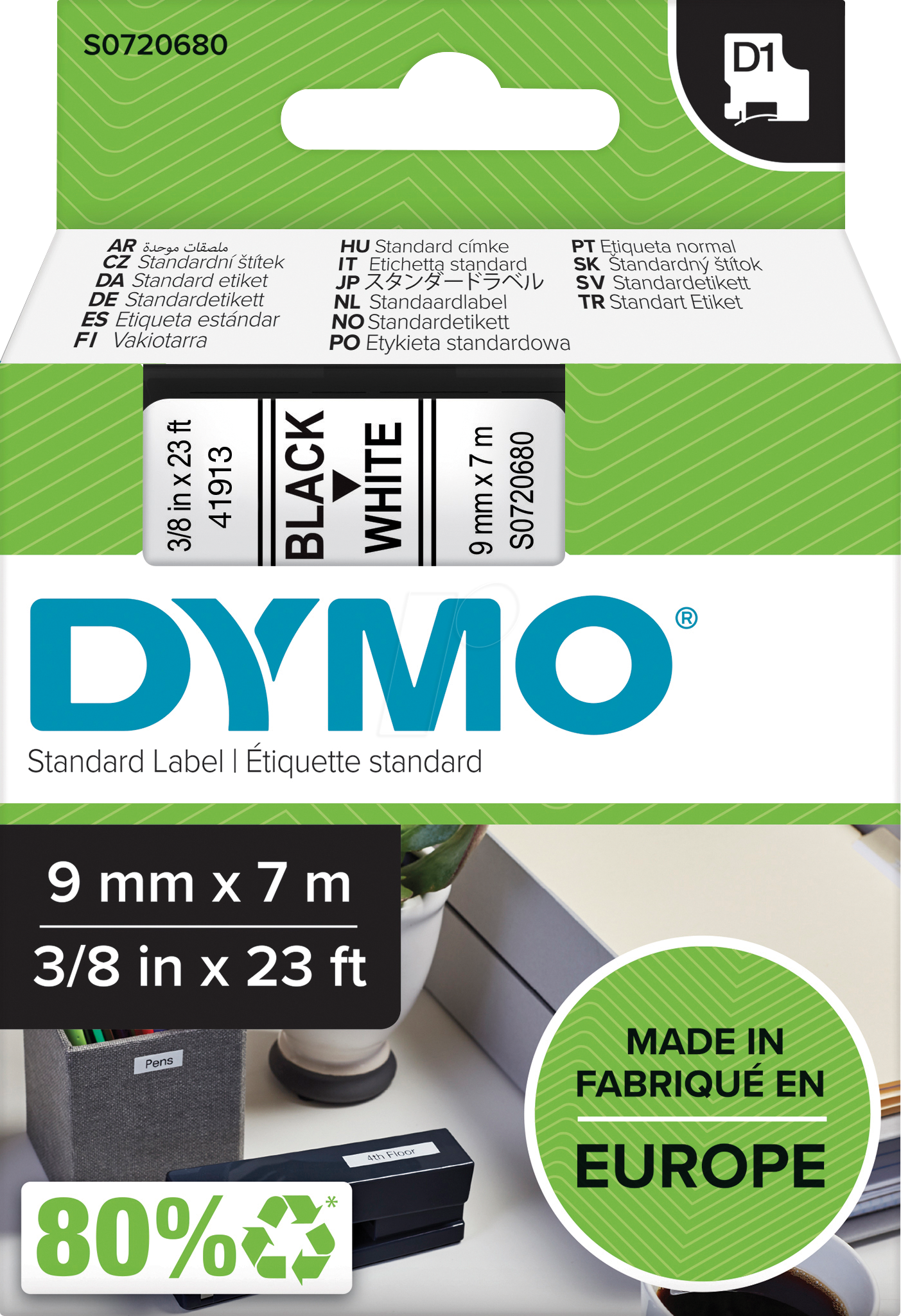 DYMO D1 40913 - DYMO D1 Schriftband, 9mm, schwarz/weiß