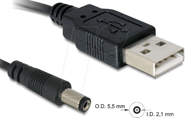 DELOCK 82197 - USB Konverter, A Stecker auf 1x Hohlstecker, 1 m