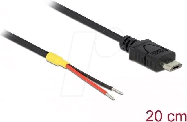 DELOCK 85541 - USB 2.0 Stromkabel Micro-B Stecker > 2x offene Kabelenden, 20 cm