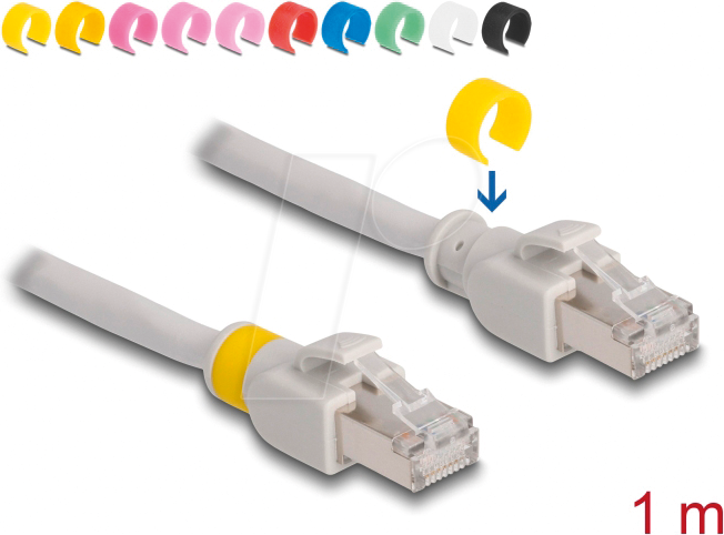 DELOCK 80118 - Patchkabel Cat.6A S/FTP mit farbigen Clips 1 m