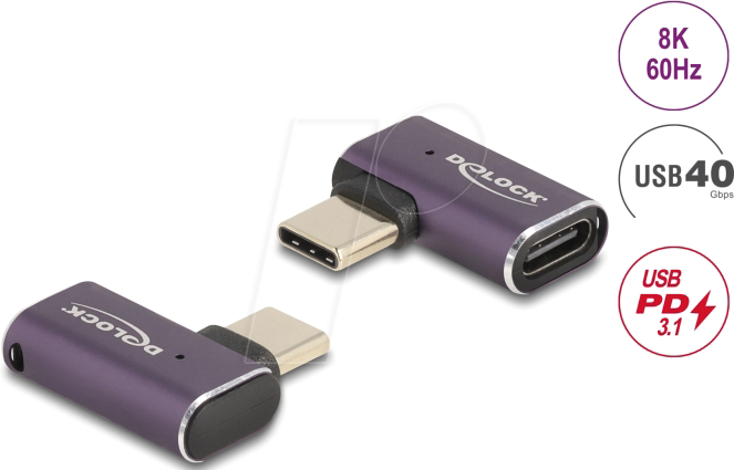 DELOCK 60287 - Adapter USB 4.0 C Stecker > Buchse - 90°, 8K 60 Hz