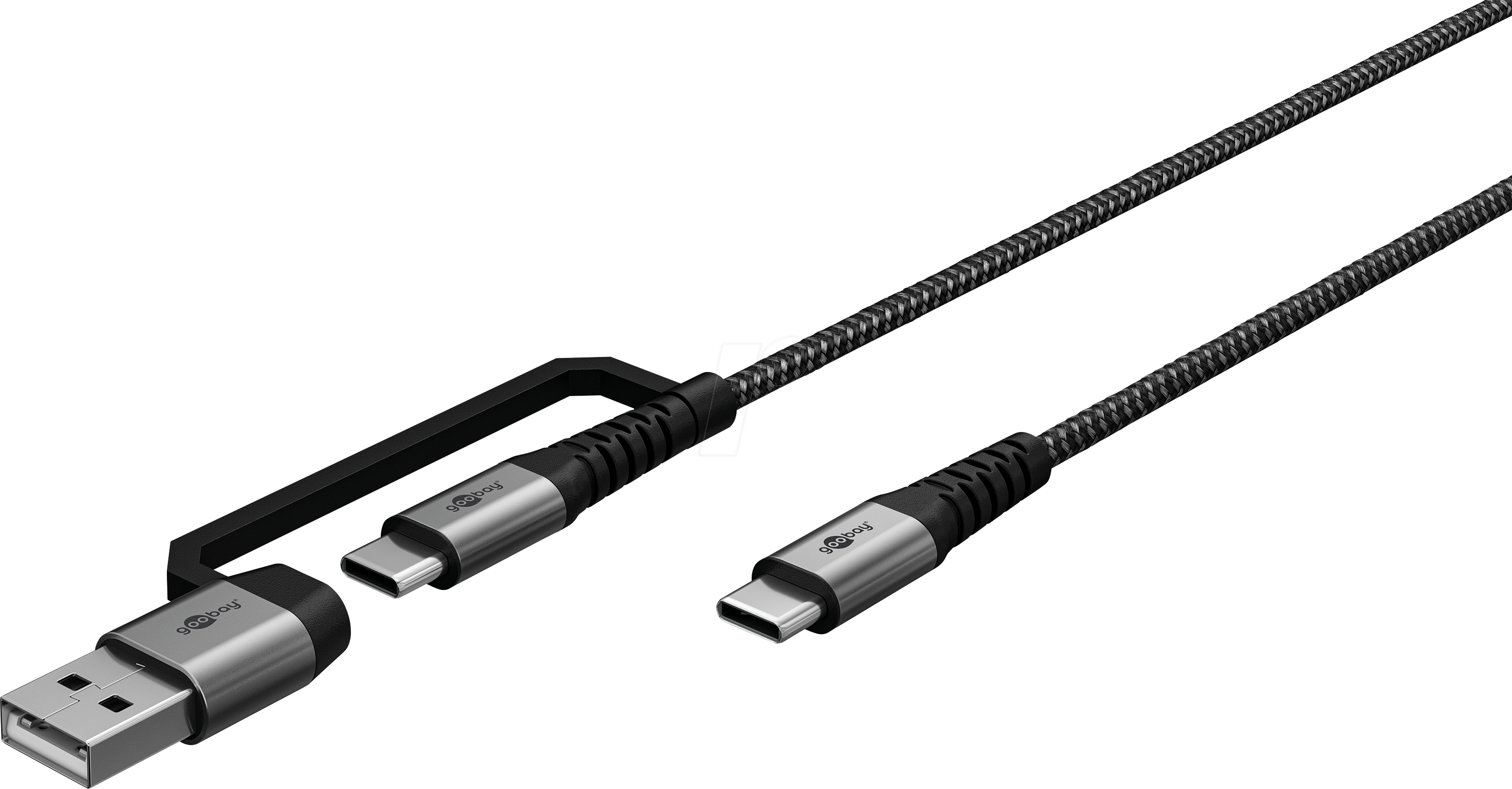 GOOBAY 70279 - Sync- & Ladekabel 2in1, USB-C > USB-C / USB-A, 3 m, schwarz