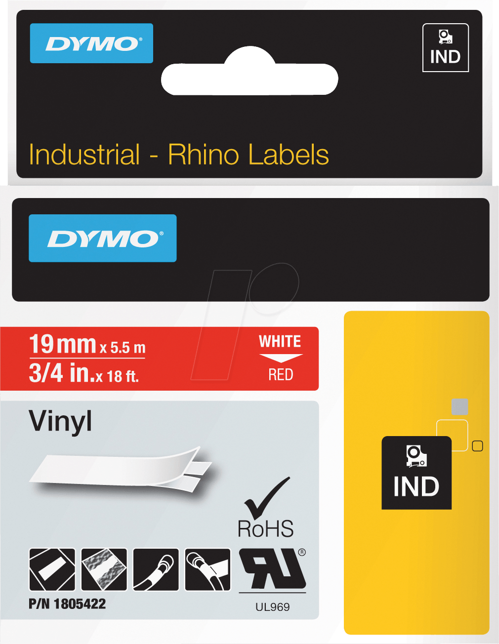 DYMO IND 1805422 - DYMO IND Band Vinyl, 19mm, weiß/rot