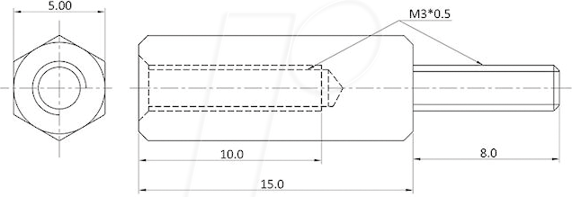 ECON D3X15A5MT - Abstandsbolzen Messing M3 15 mm Innen/Außen