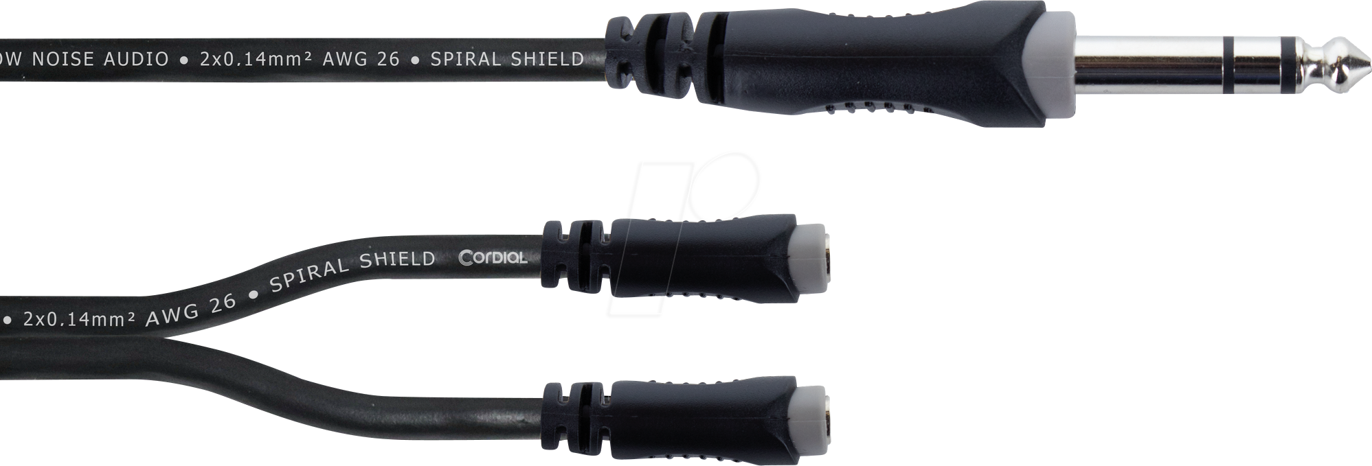 EY 0,3 VYY - Y-Adapter Kabel, 6,3 mm Stereo Klinke > 2x 3,5 mm Stereo Buchse,