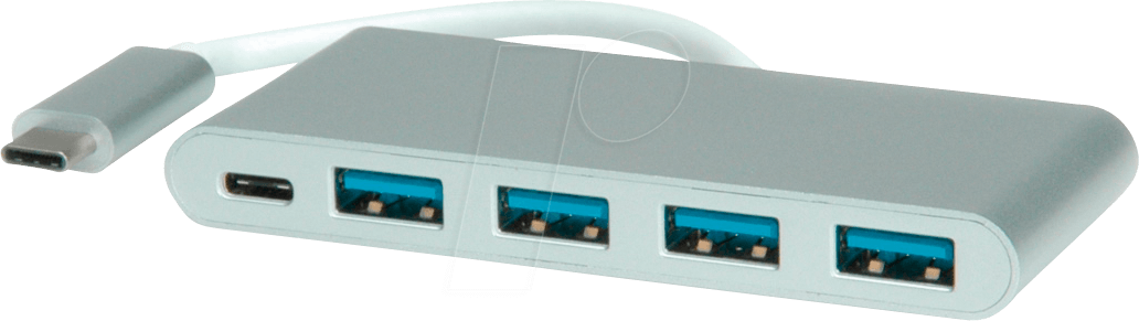 ROLINE 14025045 - USB 3.0 Hub 4 Port, USB-C zu 4x USB 3.0 Typ A, 1x PD