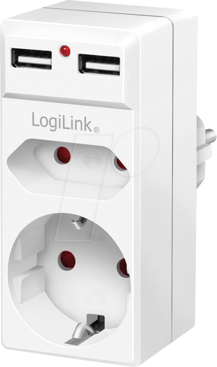 LOGILINK PA0276 - Steckdosenadapter, 2x USB-A, CEE7/16, CEE7/3