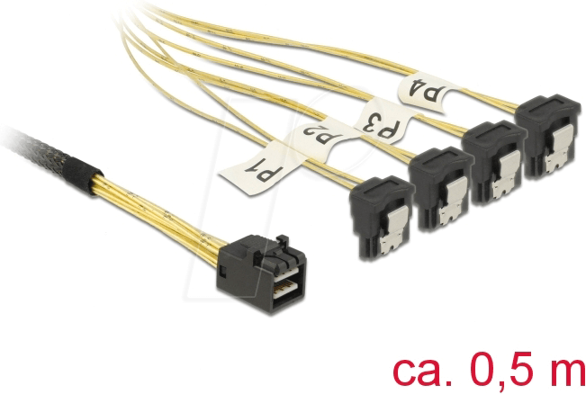 DELOCK 85684 - Kabel Mini SAS HD SFF-8643 > 4 x SATA 7 Pin gewinkelt 0,5 m
