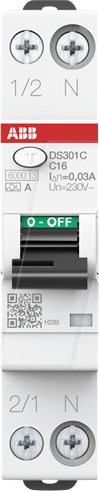 Thumbnail - ABB DS301CC16A30 - FI/LS-Schalter, Char. C, Typ A, 16 A, 30 mA