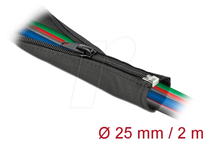 Thumbnail - DELOCK 19219 - Gewebeschlauch mit Reißverschluss 2 m x 25 mm schwarz