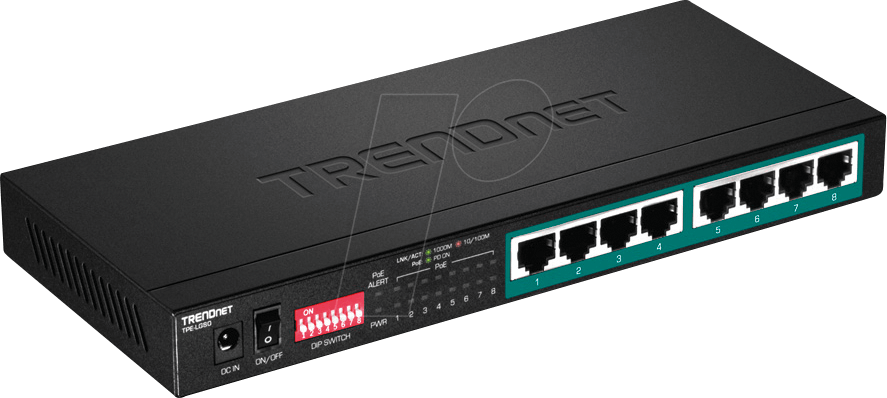 Thumbnail - TRN TPE-LG80 - Switch, 8-Port, Gigabit Ethernet, PoE+