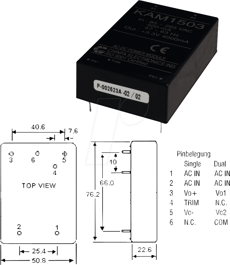 KAM 15-12 - AC/DC-Wandler, 100 - 240 V AC, 12 V DC, Modul