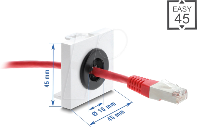 DELOCK 91072 - Easy 45 Kabeldurchführung rund Ø, 16 mm, weiß / schwarz