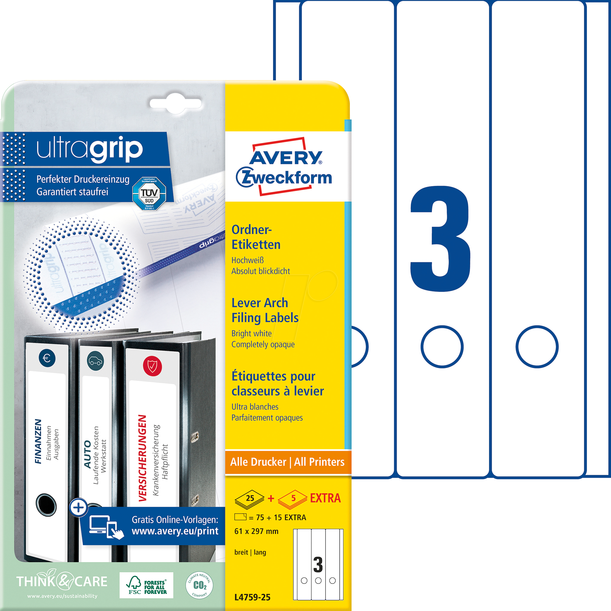 AVZ L4759-25 - Ordner-Etiketten, schmal, lang, 61 x 297 mm
