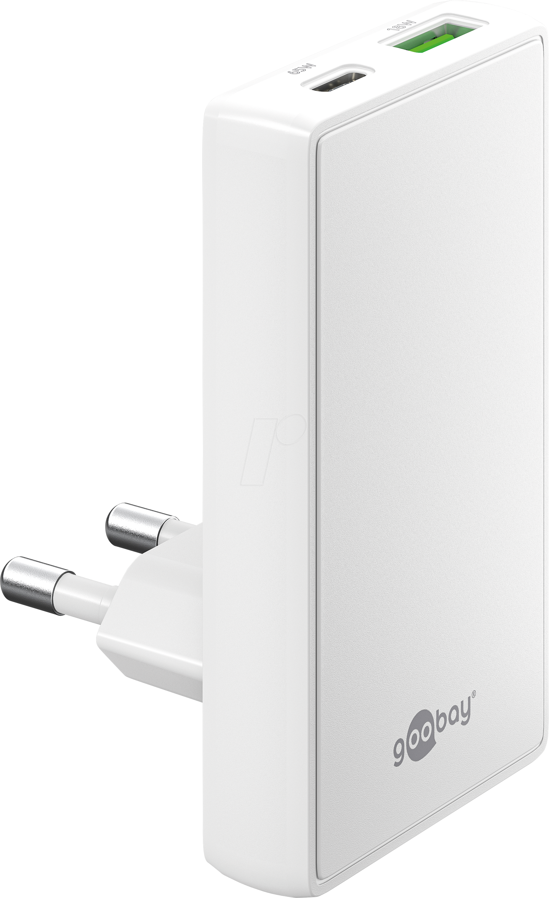 GOOBAY 75724 - USB-Ladegerät, 65 W, 1x USB-C, 1x USB-A, 90° Flat, weiß
