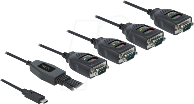 DELOCK 90495 - USB Konverter, C auf 4x RS232, ESD, Status LEDs, 63 cm